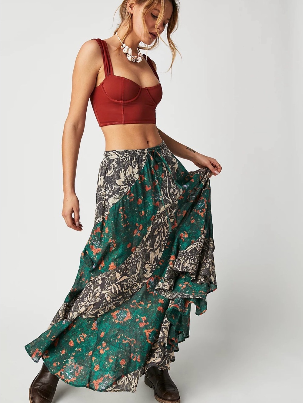 Free People Jackie Floral Maxi Skirt in Charcoal Combo